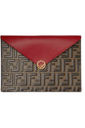 Fendi | Embossed smooth and textured-leather pouch | NET-A-PORTER.COM