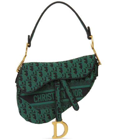 Christian Dior Saddle Original Oblique Embroidered Canvas Bag Green