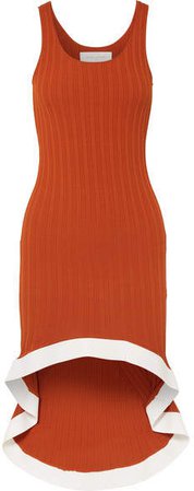 Asymmetric Ribbed-knit Dress - Orange