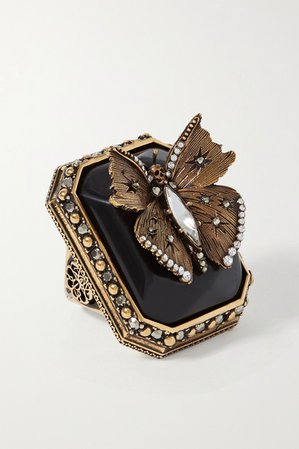 Alexander McQueen | Gold-tone, resin, crystal and faux pearl ring | NET-A-PORTER.COM