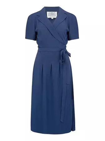 Wrap Dress in French Navy, Classic 1940s Vintage Style