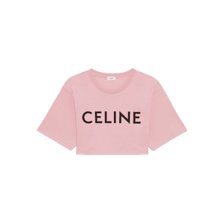 CROPPED CELINE T-SHIRT IN COTTON JERSEY LIGHT ROSE/BLACK