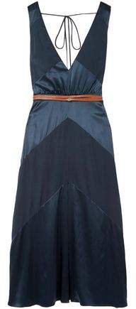 Thursday Belted Silk-blend Satin And Crepe De Chine Midi Dress