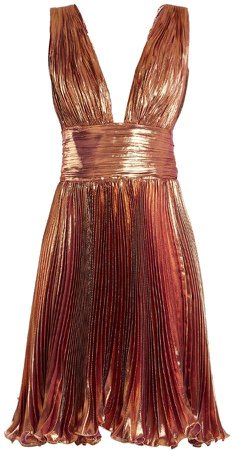 Bronze Metallic Pleated Dress
