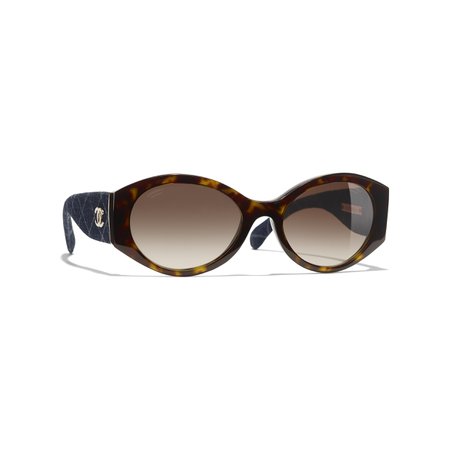 CHANEL - oval sunglasses Dark Tortoise & Dark Blue frame. Brown lenses.