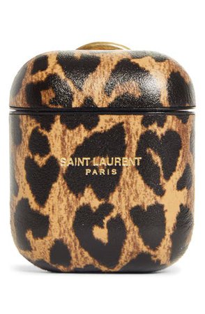 Saint Laurent Leopard Heart Print Leather AirPods Case | Nordstrom