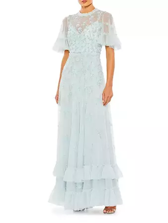 Shop Mac Duggal Floral Sequin-Embellished A-Line Gown | Saks Fifth Avenue