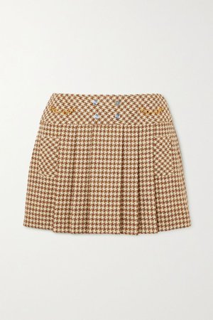 Beige Embellished pleated houndstooth wool and mohair-blend mini skirt | Gucci | NET-A-PORTER