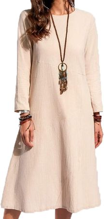 Amazon.com: Womens Casual Dresses Cotton Long Sleeve Solid Vintage Tunic A-Line Midi Dress : Clothing, Shoes & Jewelry