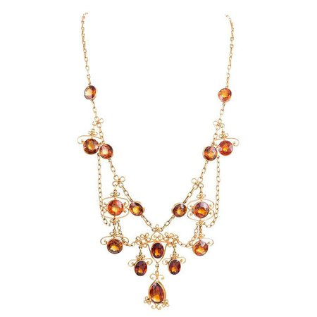 Victorian Citrine Gold Festoon Necklace For Sale at 1stDibs