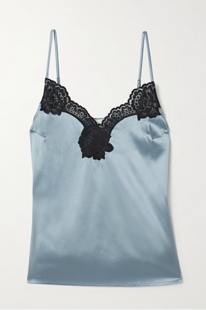 Light blue James lace-trimmed washed silk-blend satin camisole | Fleur du Mal | NET-A-PORTER