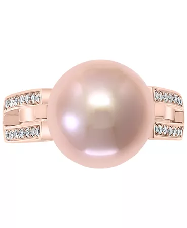 EFFY Collection Pink Cultured Freshwater Pearl (12mm) & Diamond (1/8 ct. t.w.) in 14k Rose Gold