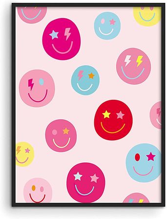 Amazon.com: Haus and Hues Smiley Face Poster - Preppy Wall Art Pink Posters For Room Aesthetic Posters for Teen Girls Preppy Paintings Wall Posters Aesthetic Wall Prints Aesthetic Wall Art Pink UNFRAMED 12”x16”: Posters & Prints