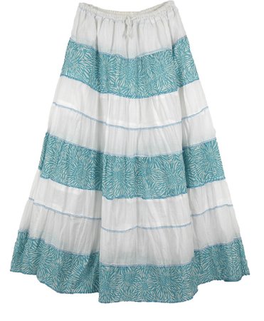 Turquoise and White Striped Amish Style Long Skirt