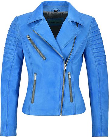 Mila Kunis Ladies Leather Jacket Stylish Fashion Designer Soft Biker Style 9334 (8 for Bust 30", Blue Crust) at Amazon Women's Coats Shop