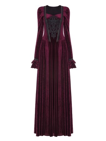 Red Velvet Gothic Victoria Long Sleeve Dress