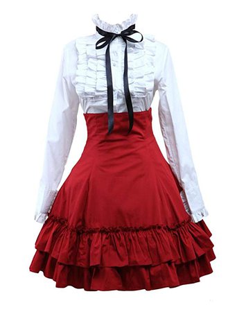 Amazon.com: Hugme Long Sleeves and Red Lolita Skirt Outfits: Clothing