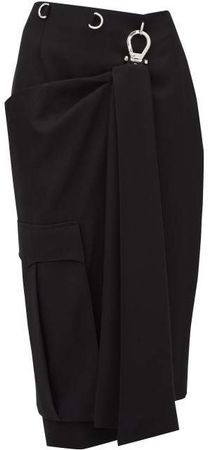 Draped Panel Tricotine Pencil Skirt - Womens - Black