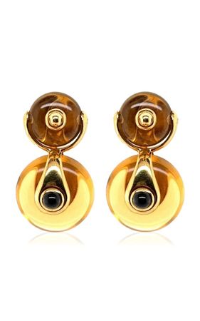 18k Yellow Gold Marina B. Wheel Earrings With Yellow Stone And Black Onyx By Camilla Dietz Bergeron, Ltd. | Moda Operandi