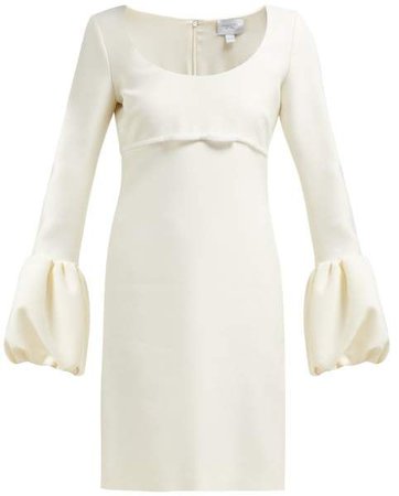 Scoop Neck Bubble Cuff Crepe Mini Dress - Womens - Ivory