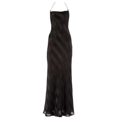 Dolce and Gabbana 1990s black rayon striped halter neck evening dress For Sale at 1stdibs