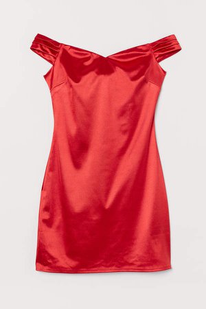 Short Off-the-shoulder Dress - Red