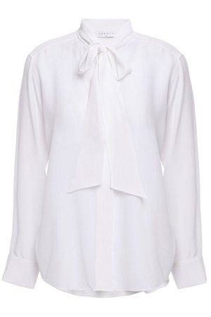 White Caline pussy-bow washed-silk blouse | Sale up to 70% off | THE OUTNET | SANDRO | THE OUTNET