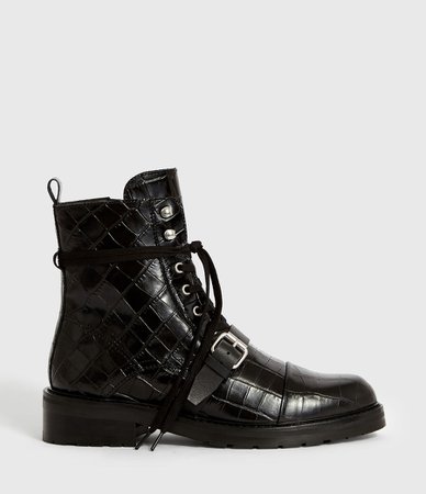 ALLSAINTS UK: Womens Donita Leather Crocodile Boots (black)
