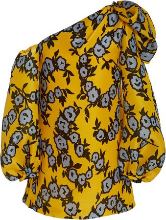 One-Shoulder Floral-Print Silk Shift Dress