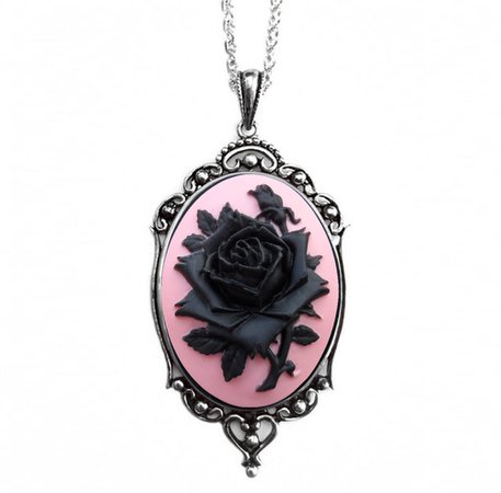 Pink/Black Rose Cameo Necklace