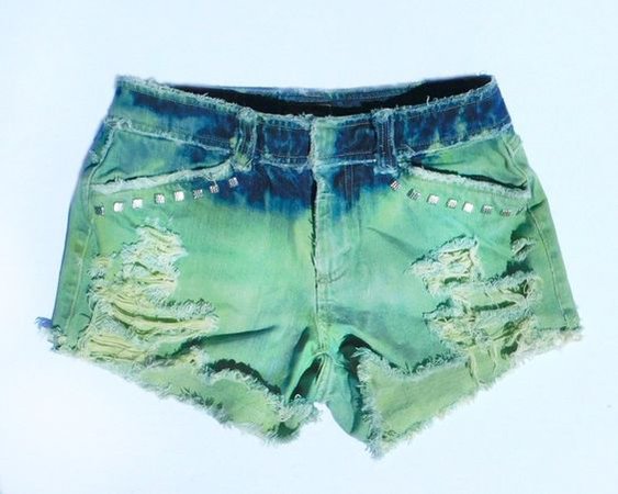 Grunge Studded Green Jean Shorts