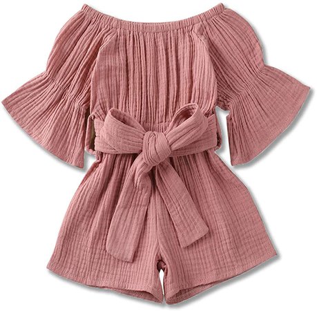 Amazon.com: Voydsunflower Toddler Baby Girl Romper Jumpsuit Cotton Outfits Flare Sleeve Shorts Overall with Belt Summer Clothes (3-4T, Pink): Clothing