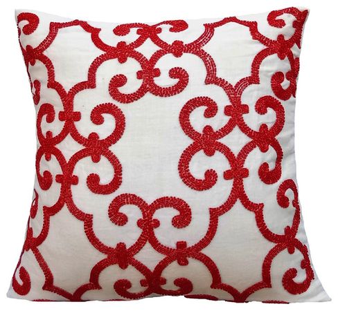 photos of red and red patterned pillows for sofas - Google Search