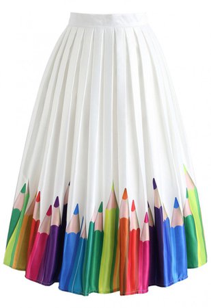Colorful Pencil Illustration Printed Midi Skirt - CHICWISH SKIRT COLLECTION - Skirt - BOTTOMS - Retro, Indie and Unique Fashion