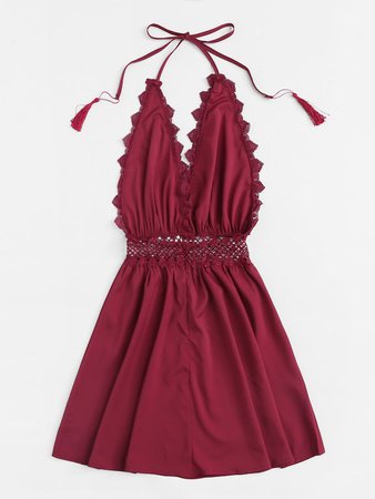 Lace Trim Fringe Halter Dress | SHEIN