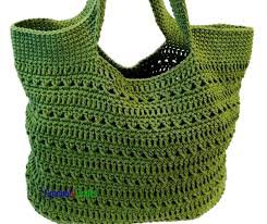crochet green tote bag