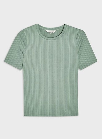 Khaki Washed Short Sleeve Clean Rib T-Shirt | Miss Selfridge