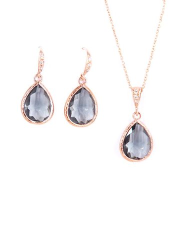 Grey Rose Gold Teardrop Earrings & Necklace | Minimalistic Everyday – Glitz And Love