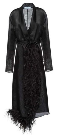 PRADA Black Silk Feather Trimmed Coat