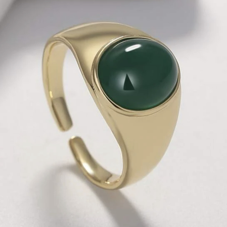 green gem gold cuff ring