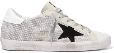 Super Star Mesh And Distressed Leather Sneakers - Light gray
