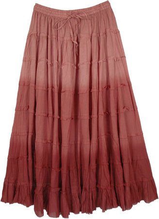 Choco Lush Ombre Long Cotton Tiered Skirt | Brown | Crinkle, Tiered-Skirt, Maxi-Skirt, Vacation