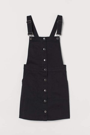 Cotton Twill Bib Overall Dress - Black