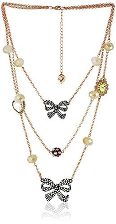 Betsey Johnson Oversized Illusions Bow Flower Long Necklace Crystal Strand Necklace: Clothing