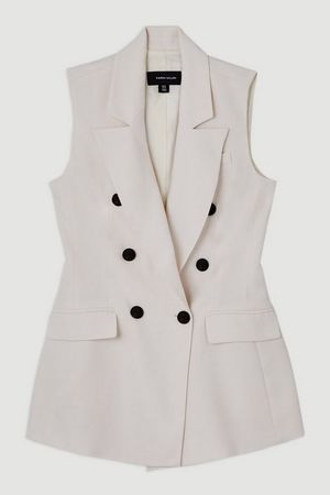 Soft Tailored Double Breasted Sleeveless Tailored Blazer | Karen Millen