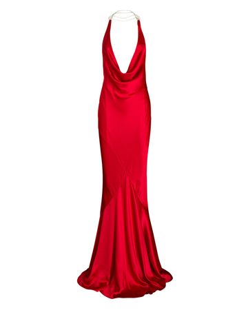 Retrofête Eve Open-Back Crystal-Embellished Gown in red | INTERMIX®