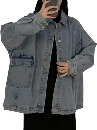 MOONETTO Womens Oversized Denim Jacket Boyfriend Long Sleeves Jean Jacket Outwear with Pockets at Amazon Women's Coats Shop