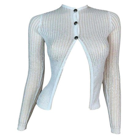 NWT 1990's Gianni Versace Sheer White Knit Open Front Top For Sale at 1stDibs