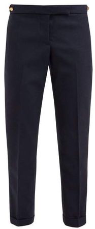 Cropped Straight Leg Wool Crepe Trousers - Womens - Navy Multi