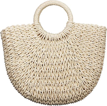 Amazon.com: Straw Tote Bag Summer Beach Bag Handmade Straw Woven Handbag for Women Travel (Beige) : Clothing, Shoes & Jewelry
